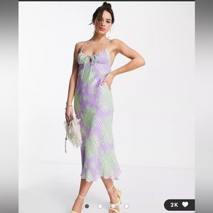 ASOS DESIGN bias midi slip dress with scoop neck in satin floral print